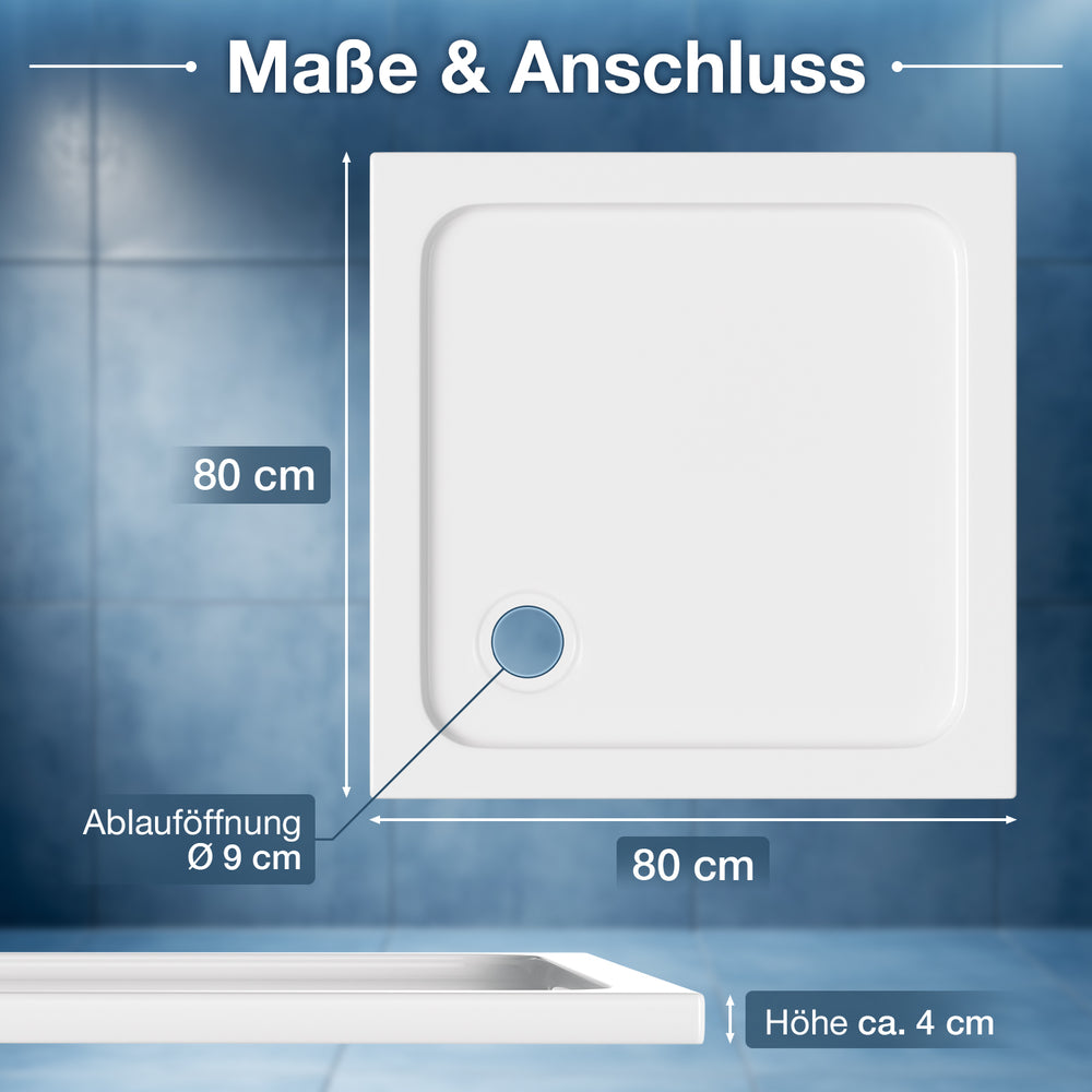 Ikodm Acryl-Duschwanne flach mit Ablauf-Set, pflegeleicht & modern