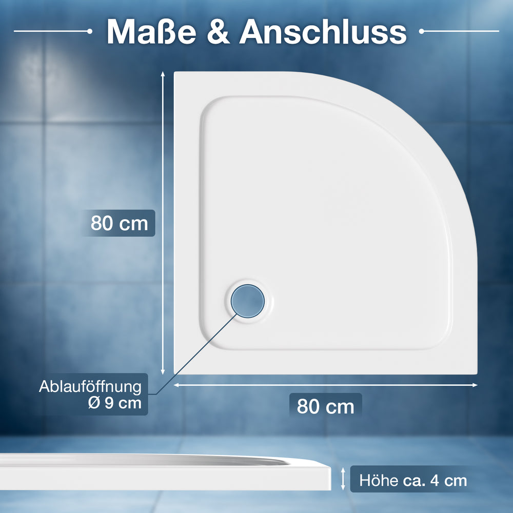 Ikodm Acryl-Duschwanne flach mit Ablauf-Set, pflegeleicht & modern