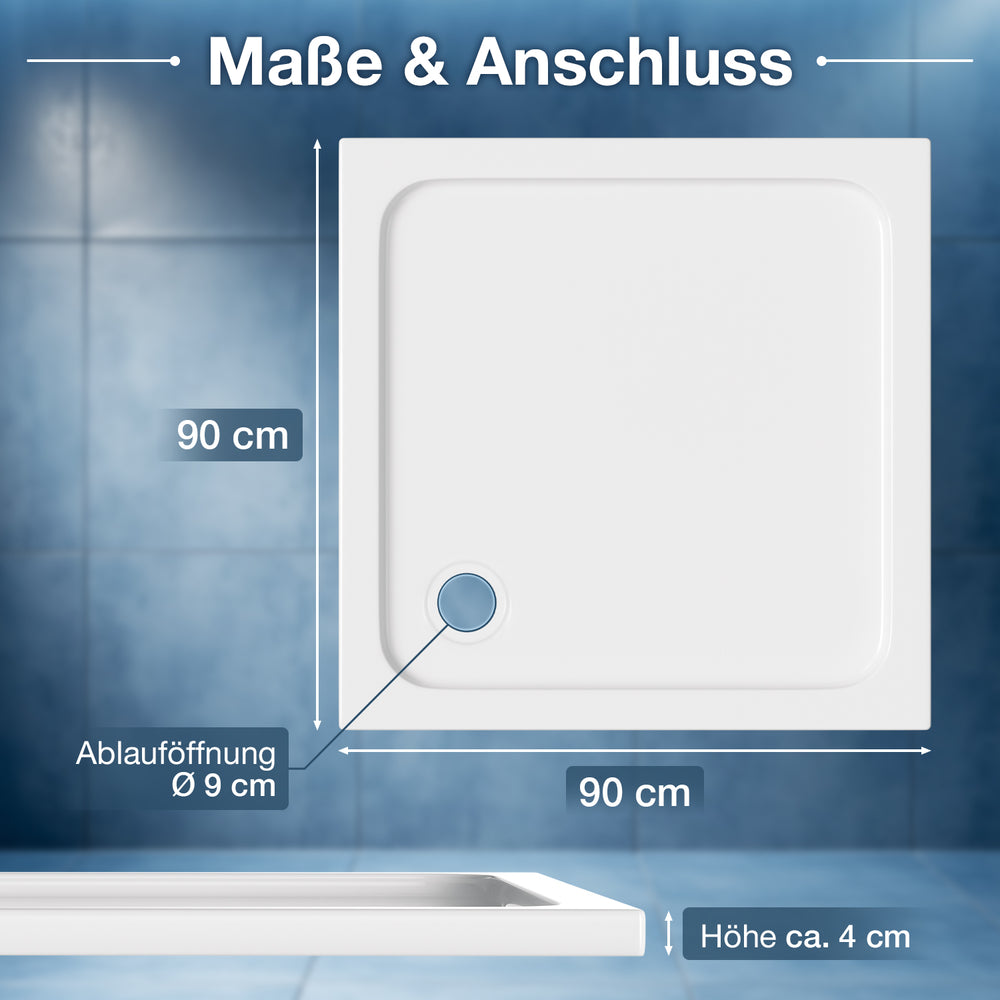 Ikodm Acryl-Duschwanne flach mit Ablauf-Set, pflegeleicht & modern