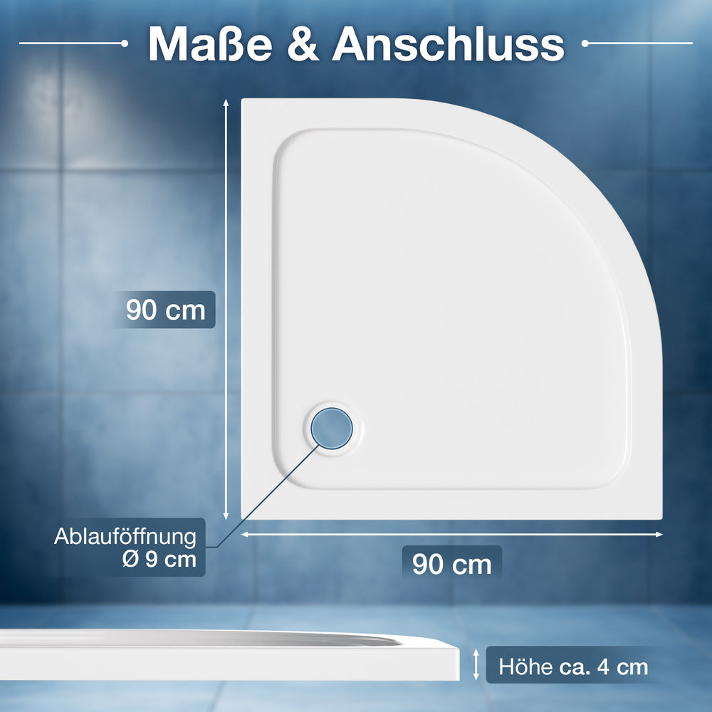 Ikodm Acryl-Duschwanne flach mit Ablauf-Set, pflegeleicht & modern