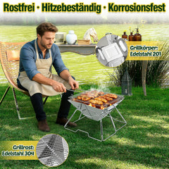 Ikodm Camping Grill Edelstahl mit Höhenverstellbar Grillrost