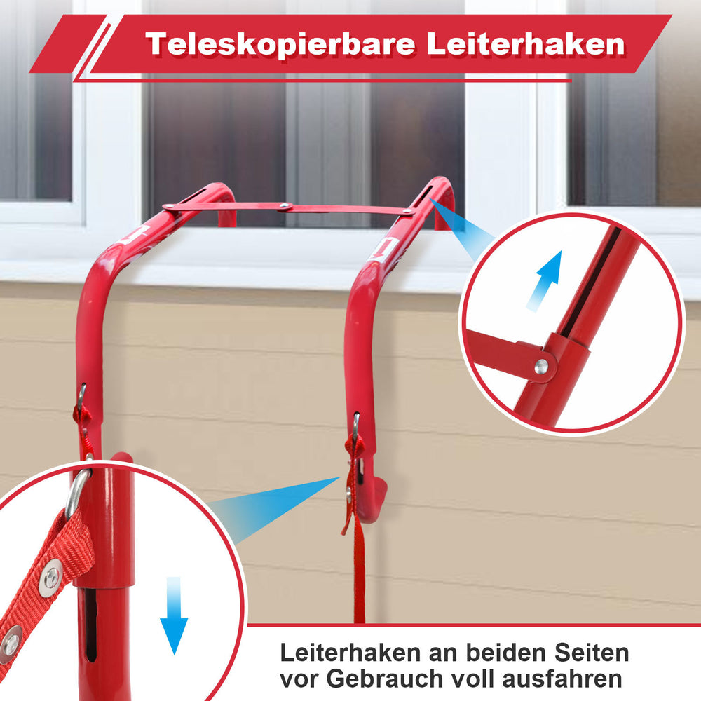 Ikodm Faltbare Feuerleiter aus Aluminium mit Haken, rutschfest & tragbar