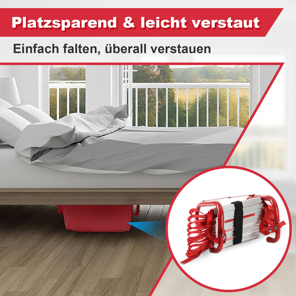 Ikodm Faltbare Feuerleiter aus Aluminium mit Haken, rutschfest & tragbar