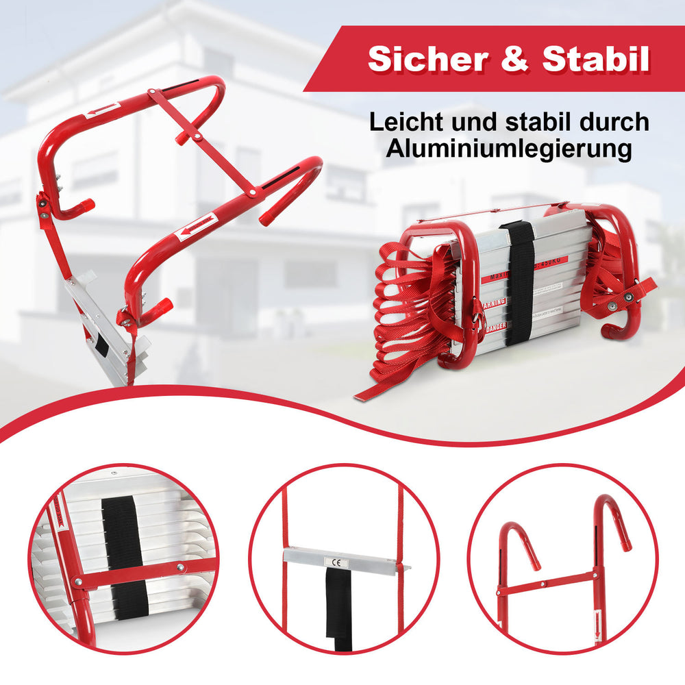 Ikodm Faltbare Feuerleiter aus Aluminium mit Haken, rutschfest & tragbar