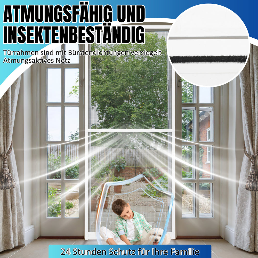 Ikodm Fliegengittertür mit Rahmen 120 × 210 cm für Balkon und Terrasse