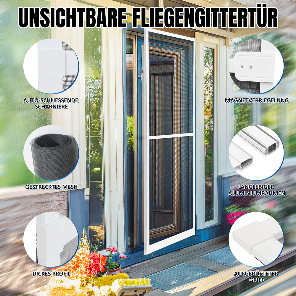 Ikodm Fliegengittertür mit Rahmen 120 × 210 cm für Balkon und Terrasse