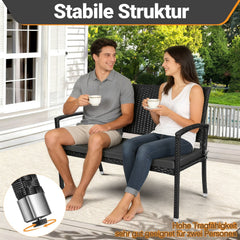 Ikodm Gartenbank Polyrattan mit Kissen 2-Sitzer