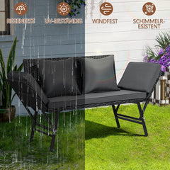 Ikodm 2 in 1 Gartenbank Polyrattan Gartensofa mit Liegefunktion