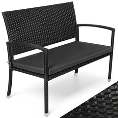 Ikodm Gartenbank Polyrattan mit Kissen 2-Sitzer