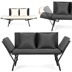 Ikodm 2 in 1 Gartenbank Polyrattan Gartensofa mit Liegefunktion