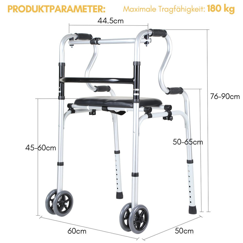 Ikodm Klappbarer Gehwagen für Senioren mit 2 Rollen, höhenverstellbar bis 180 kg