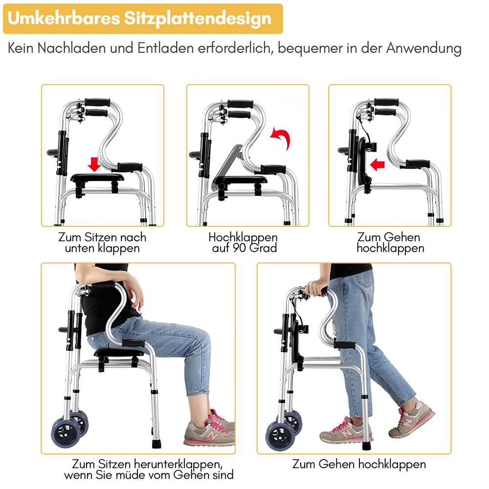 Ikodm Klappbarer Gehwagen für Senioren mit 2 Rollen, höhenverstellbar bis 180 kg