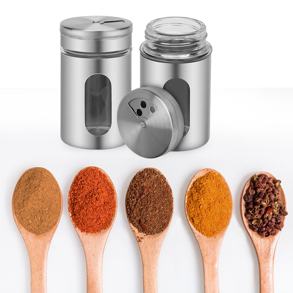 Ikodm 12tlg. Gewürzstreuer-Set aus Glas und Edelstahl