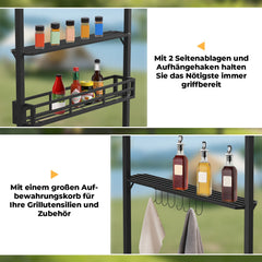 Ikodm Grillpavillon Grillunterstand Wasserdicht mit 2 Seitenregalen