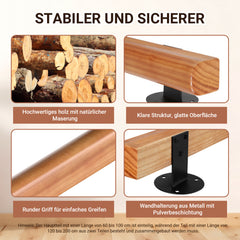 Ikodm Handlauf Kiefernholz, Geländer Wandmontierte Treppengeländer, Halbrunde Wood