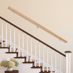 Ikodm Handlauf Buche Holz, Treppengeländer Geländer Wandhandlauf Wand Treppe mit Wandhalterung und Endkappen, Runder 42 mm Ø Rutschfester Holzhandlauf für Treppen Balkon