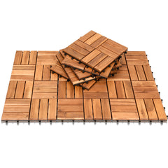 Ikodm Holzfliesen Balkon 30x30cm, Akazienholz Terrassenfliesen 11Stück 1㎡