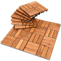 Ikodm Holzfliesen Balkon 30x30cm, Akazienholz Terrassenfliesen 11Stück 1㎡
