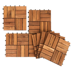 Ikodm Holzfliesen Balkon 30x30cm, Akazienholz Terrassenfliesen 11Stück 1㎡