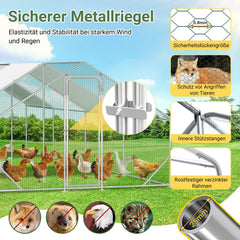 Ikodm Hühnerstall Freilaufgehege Verzinkter Stahl mit Dachplane 3*8*2m
