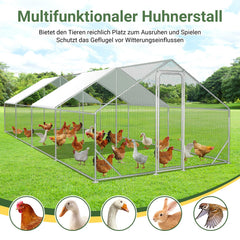 Ikodm Hühnerstall Freilaufgehege Verzinkter Stahl mit Dachplane 3*8*2m
