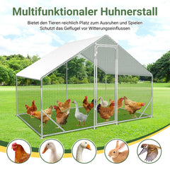 Ikodm Hühnerstall Freilaufgehege Verzinkter Stahl mit Dachplane 3*2*2m