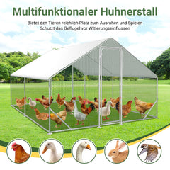 Ikodm Hühnerstall Freilaufgehege Verzinkter Stahl mit Dachplane 3*4*2m