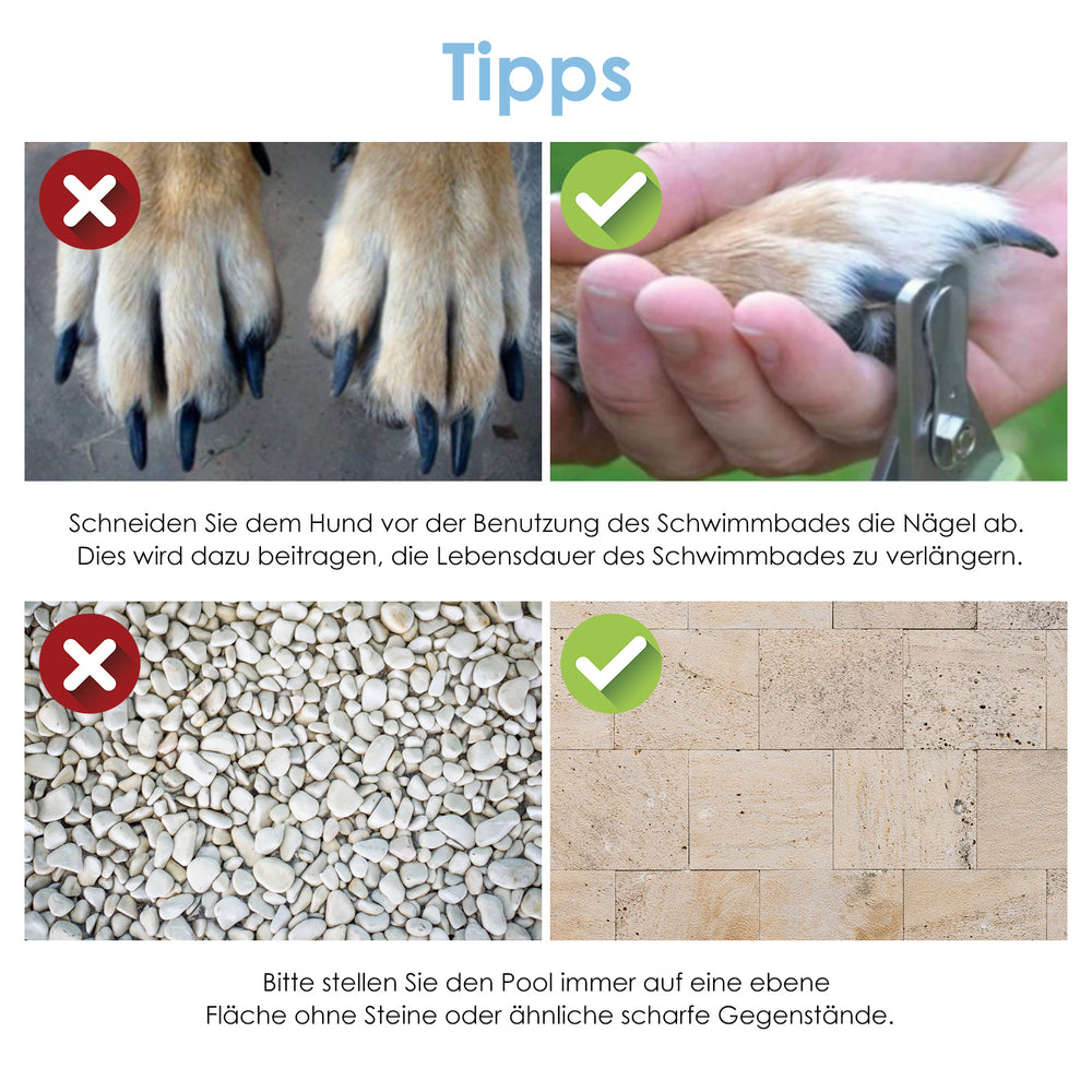Ikodm Faltbarer Hundepool, rutschfest, mit Reparaturset
