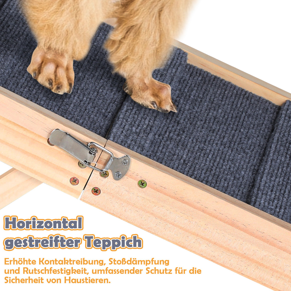 Ikodm Klappbare Hunderampe aus Kiefernholz, 4-fach höhenverstellbar, bis 25 kg