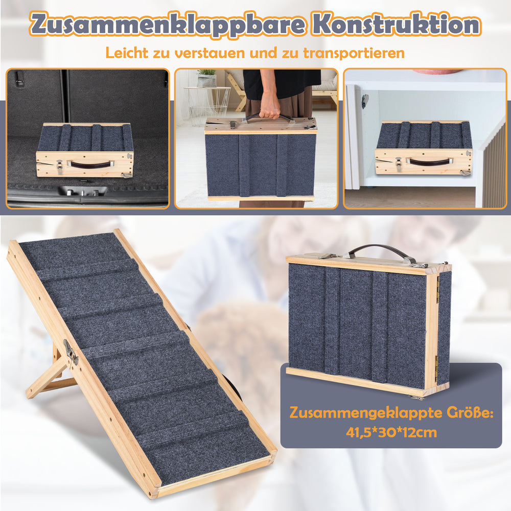 Ikodm Klappbare Hunderampe aus Kiefernholz, 4-fach höhenverstellbar, bis 25 kg