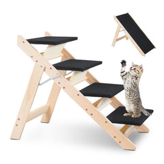 Ikodm 2-in-1 Hundetreppe & Hunderampe aus Holz, 4 Stufen, 65 cm hoch