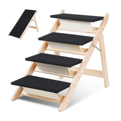 Ikodm 2-in-1 Hundetreppe & Hunderampe aus Holz, 4 Stufen, 65 cm hoch