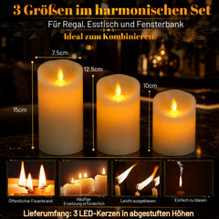 Ikodm 3er LED Kerzen Ø7,5cm Set Flackernd
