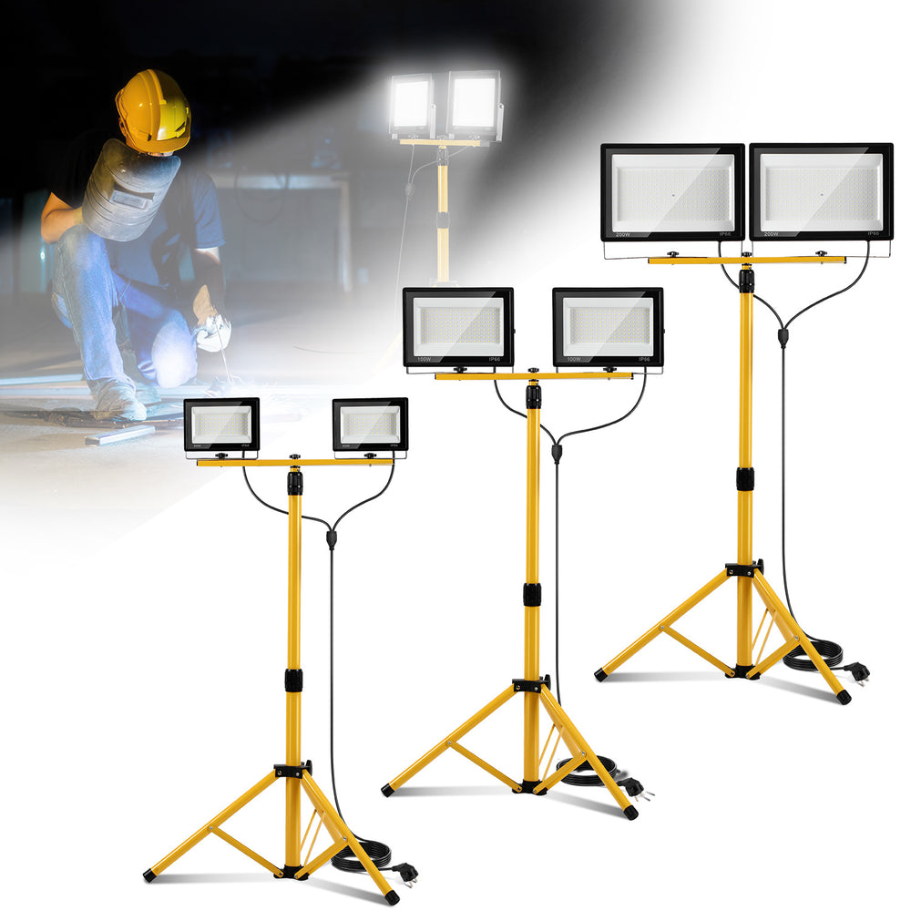 Ikodm LED Baustrahler mit Stativ 2x50-200W, 10.000 Lumen, IP66