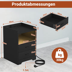 Ikodm Nachttisch mit LED-Beleuchtung und Ladestation