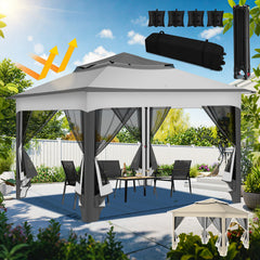 Ikdom Pavillon 3,3x3,3x2,7M Draußen Klapp Festzelt pavillon Garten Mit Moskito netz
