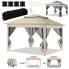 Ikdom Pavillon 3,3x3,3x2,7M Draußen Klapp Festzelt pavillon Garten Mit Moskito netz