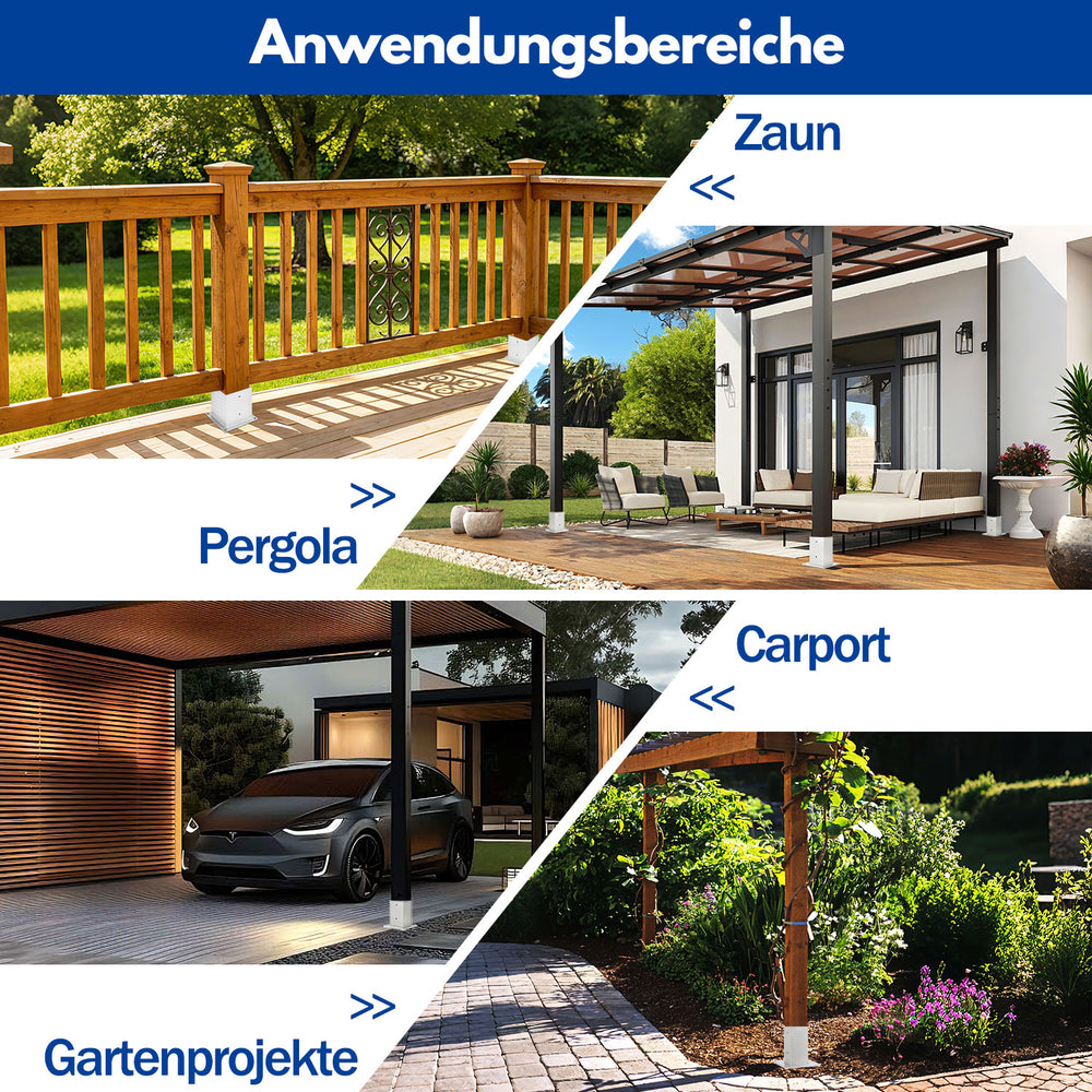 Ikodm 4x Pfostenträger zum Aufschrauben für Holzpfosten, verzinkt