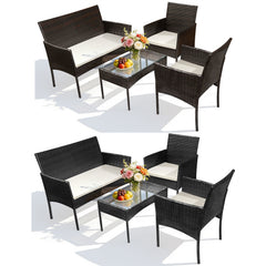 Ikodm Polyrattan Gartenmöbel Set mit Tisch, Sitzpolstern