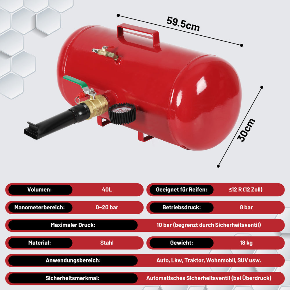 Ikodm Reifen Booster 20 L, Druckluft-Reifenfüller für Auto, LKW & Traktor