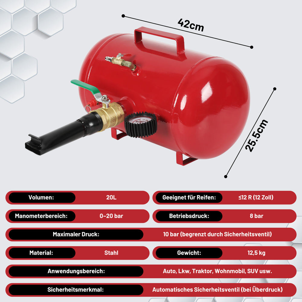 Ikodm Reifen Booster 20 L, Druckluft-Reifenfüller für Auto, LKW & Traktor