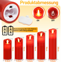 Ikodm Rote LED Kerzen mit Fernbedienung 5 Stück