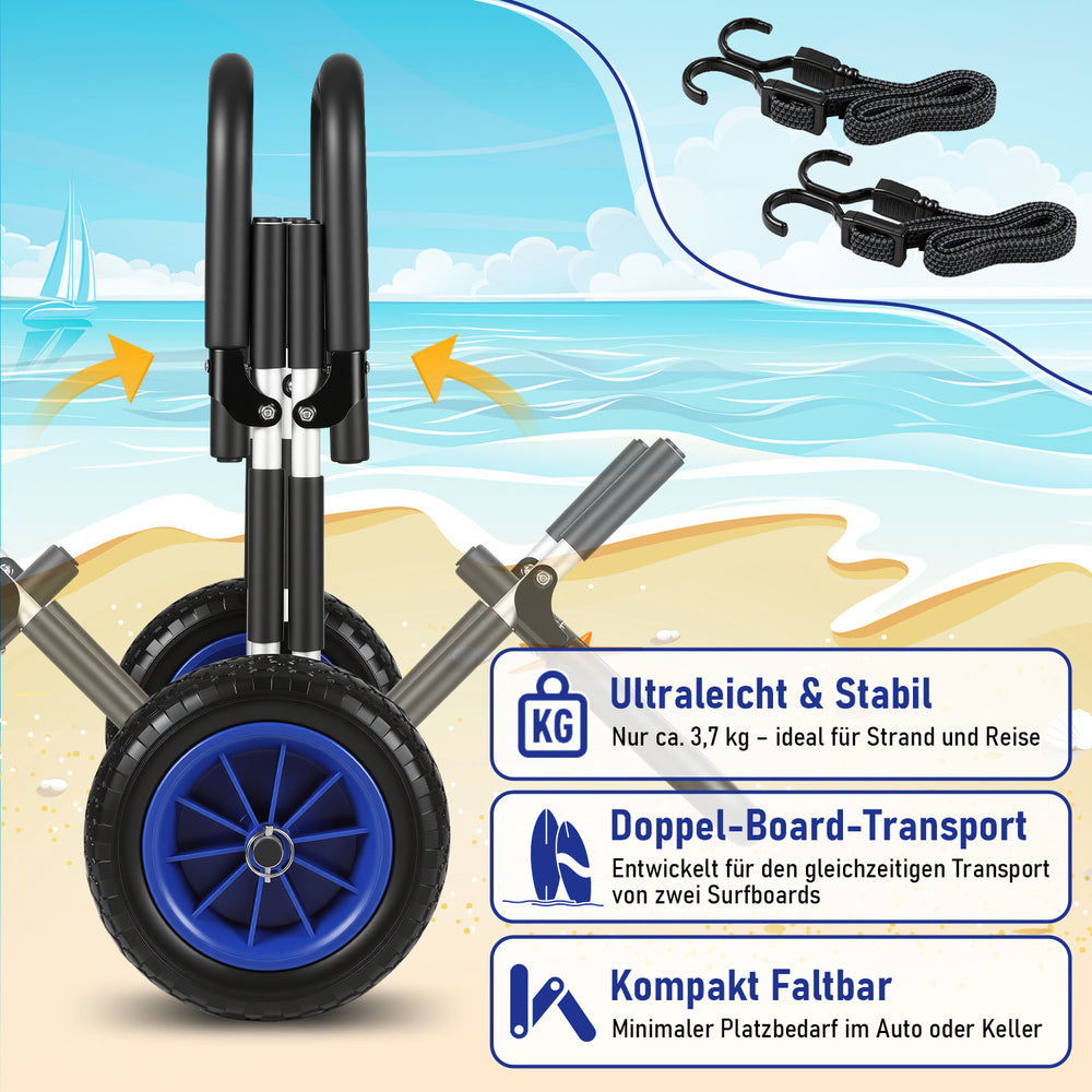 Ikodm SUP Transportwagen mit Luftreifen und Spanngurt für Kajak & Surfbrett