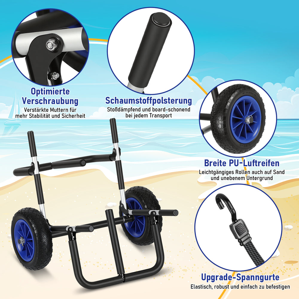 Ikodm SUP Transportwagen mit Luftreifen und Spanngurt für Kajak & Surfbrett