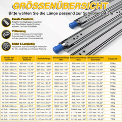 Ikodm Schwerlastauszug Vollauszug mit Verriegelung | 53 mm Breite | Seitenmontage | für Werkbank, Schrank, Camper, DIY