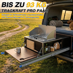 Ikodm Schwerlastauszug Vollauszug mit Verriegelung | 53 mm Breite | Seitenmontage | für Werkbank, Schrank, Camper, DIY