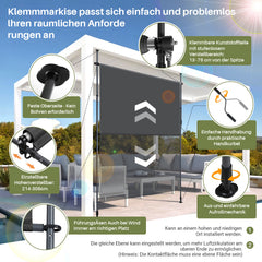 Ikodm Senkrechtmarkise Klemmmarkise Ausziehbar mit Handkurbel ohne Bohren