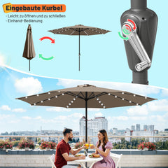 Ikodm Sonnenschirm Gartenschirm Ø3.5m mit LED Solar