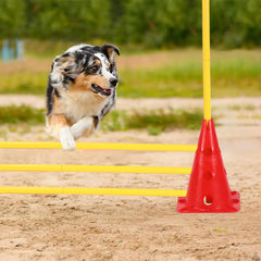 Ikodm Steckhürdenset 12 Kegel mit 6 Stangen, Agility Hürden Steckhürden Set, Koordinationstraining für Kinder Hunde Teamsport Fussball, Multifunktionskegel, für Fußball, Hundesport