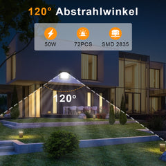 Ikodm 50W Strahler Außen, 4250LM Superhell Fluter, IP66 Wasserdicht Außenstrahler, 6000K Kaltesweiß Scheinwerfer Flutlicht Wandbeleuchtung für Stadion, Sportplatz, Hof, Garten Deko